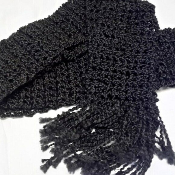 Black Scarf 91x5 Long Goth Chunky Handmade Crochet Hand Knit Unisex Retro NWT - Picture 8 of 9